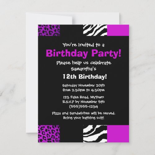 Purple Animal Print Party Invitation