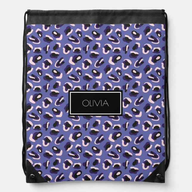 Purple Animal Print Pattern Drawstring Bag (Front)