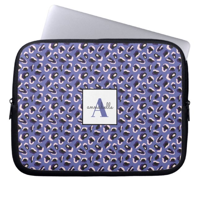 Purple Animal Print Personalized Laptop Sleeve (Front)