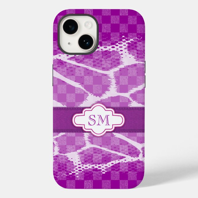 Purple animal print styled monogram  Case-Mate iPhone case (Back)