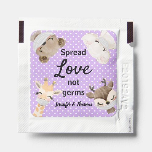 Purple Animals With Masks Spread Love Not Germs Hand Sanitizer Packet