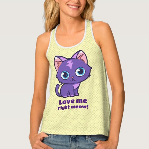 Purple Anime Cat Vector Art Light Yellow Tank Top