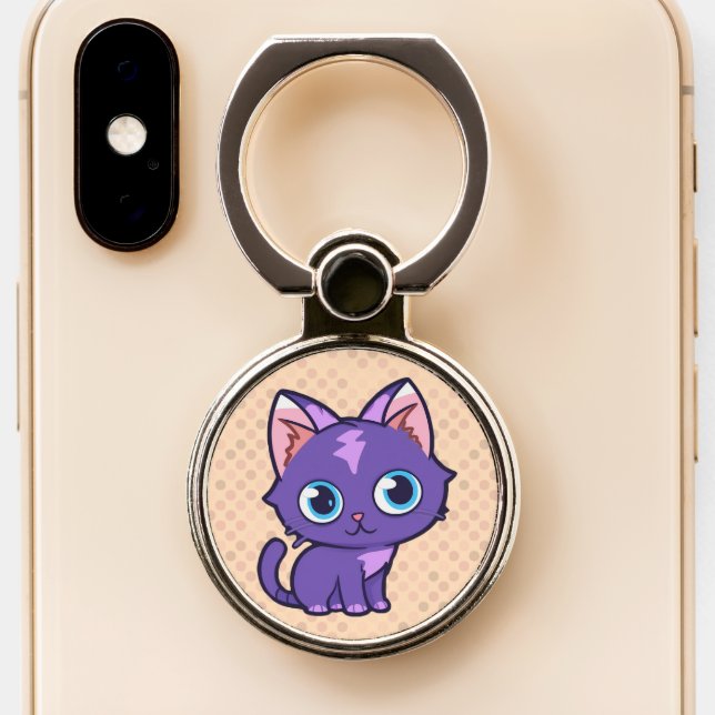 Purple Anime Cat Vector Art Phone Ring Stand (Close Up)