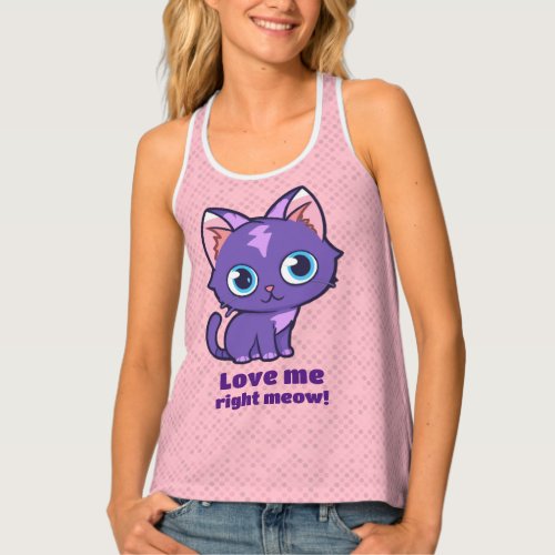 Purple Anime Cat Vector Art Pink Tank Top