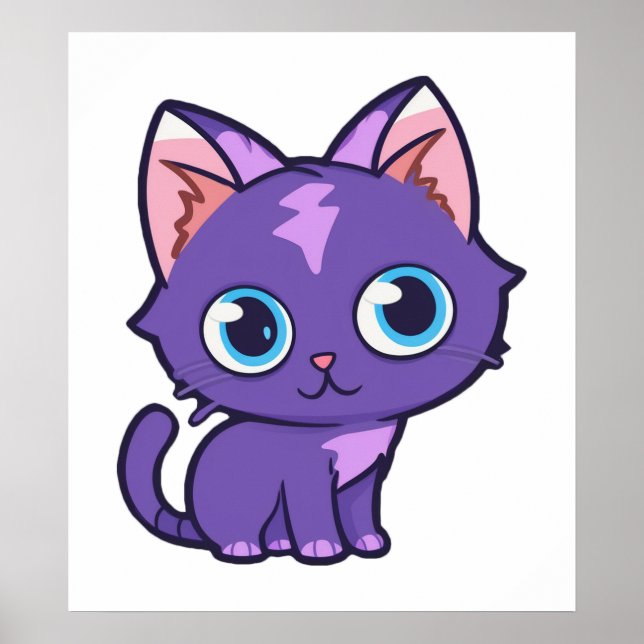 Purple Anime Cat Vector Art Poster (Front)
