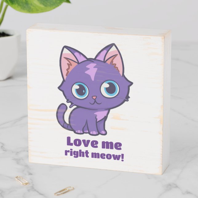 Purple Anime Cat Vector Art Wooden Box Sign (In Situ Horizontal)