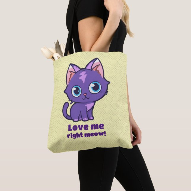 Purple Anime Cat Vector Art Yellow Tote Bag (Close Up)