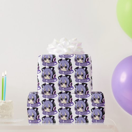Purple Anime Gaming Girl Wrapping Paper