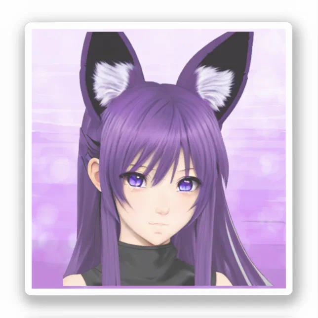 Purple Anime Girl with Fox Ears Sticker | Zazzle Purple Anime Girl with Fox Ears Sticker | Zazzle