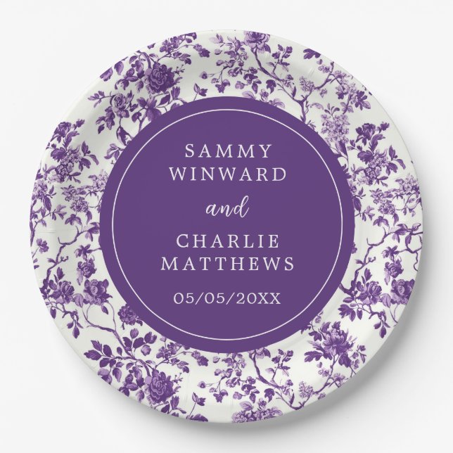 Purple Antique Chinoiserie Wedding Paper Plates (Front)