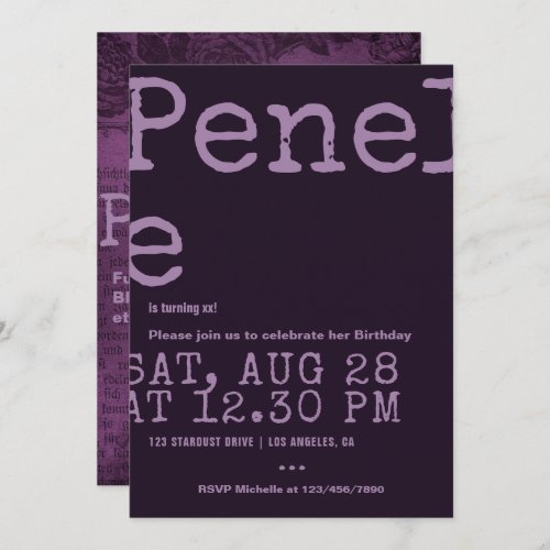 Purple Antique Newspaper Print Calligraphy Invitation