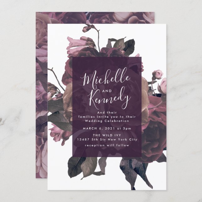 Purple Antique Rose Fantasy Wedding Invitation (Front/Back)