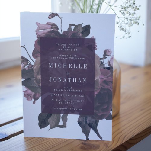 Purple Antique Roses Vintage Wedding Invitation