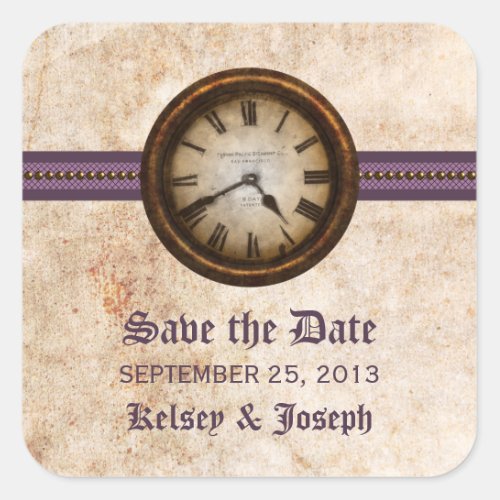 Purple Antique Save the Date Stickers