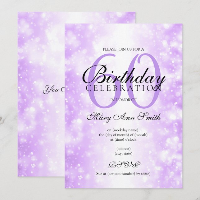 Purple Any Age Birthday Party Shimmer Lights Invitation (Front/Back)