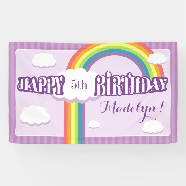 Purple Any Age Rainbow Cloud Birthday Banner (Horizontal)