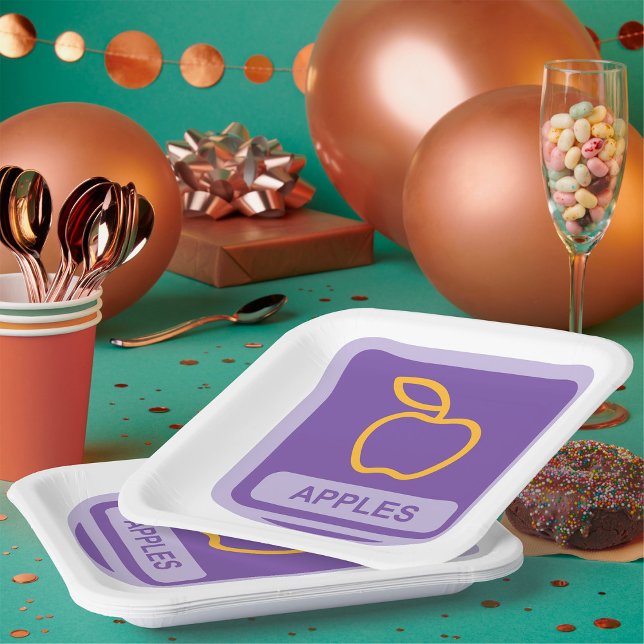 Purple Apple Badge Design Fruit Lover  Paper Plates (Creator Uploaded)