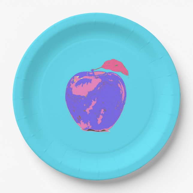 Purple Apple Pop Art Paper Plates (Front)