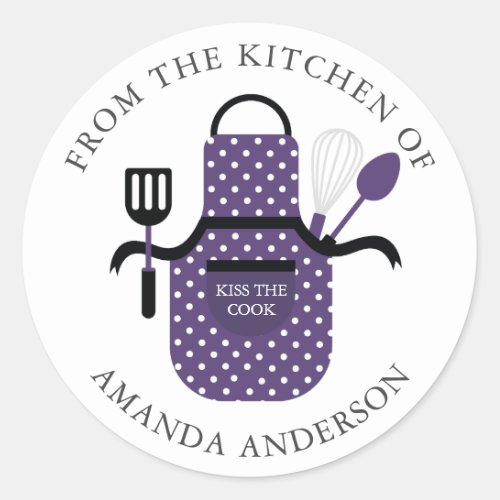 Purple Apron Kiss the Cook From the Kitchen of Classic Round Sticker