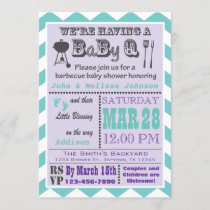 Purple & Aqua Barbecue BaByQ Baby Shower Invites 2