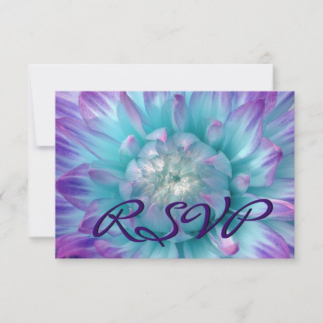 PURPLE AQUA BLUE Dahlia RSVP Wedding Response (Front)