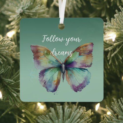 Purple Aqua Blue Gold Mint Butterflies Metal Ornament
