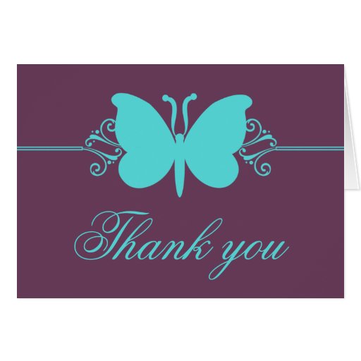 Purple/Aqua Butterfly Swirls Thank You Card | Zazzle