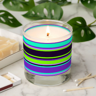 Purple, Aqua, & Chartreuse Striped Jar Candle