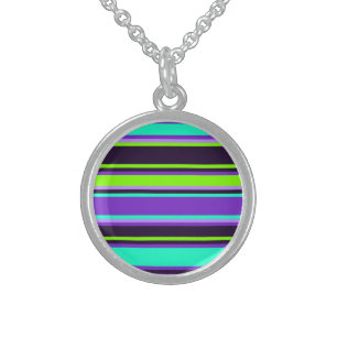 Purple, Aqua, & Chartreuse Striped Round Necklace