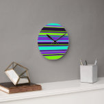 Purple, Aqua, &amp; Chartreuse Striped Wall Clock