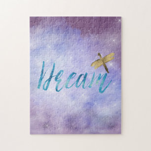 Purple Aqua Dream Gold Dragonfly Jigsaw Puzzle