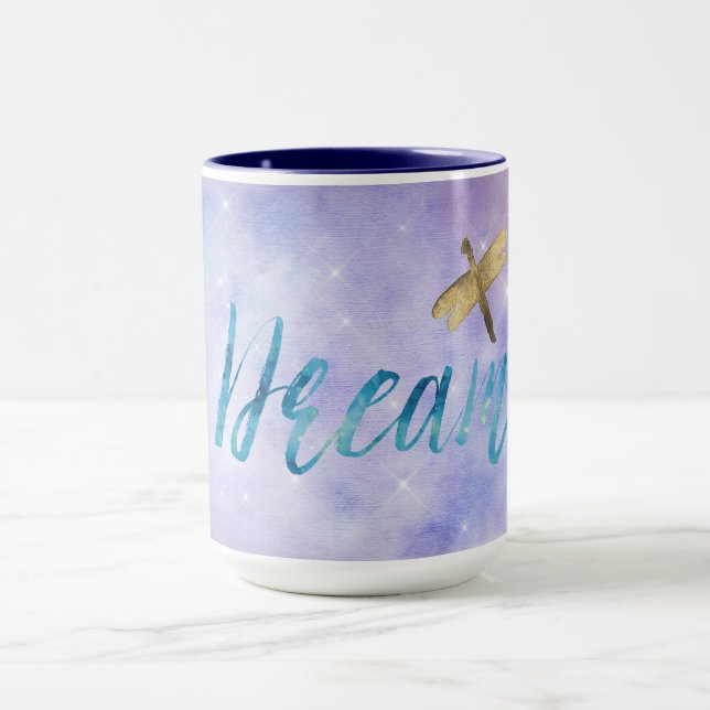 Purple Aqua Dream Gold Dragonfly Mug (Center)