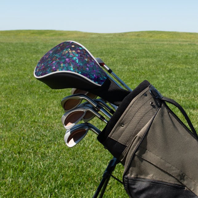 Purple Aqua Gold Mermaid Confetti Golf Head Cover (In Situ)