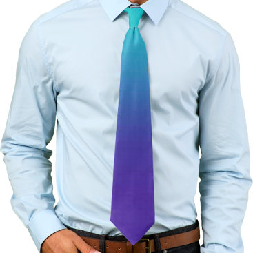 Purple Aqua Gradient Ombre Neck Tie