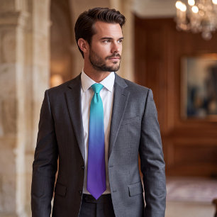 Purple Aqua Gradient Ombre Neck Tie