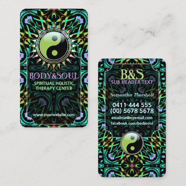 Purple Aqua Green Yin Yang Business Cards (Front/Back)
