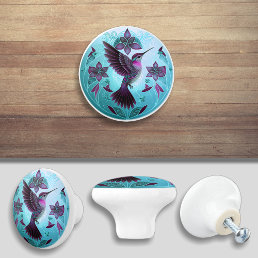Purple Aqua Hummingbird Cabinet Drawer Furniture Ceramic Knob