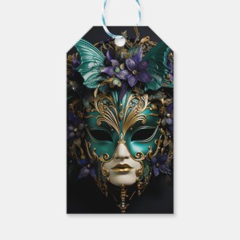 Purple Aqua Masquerade Masks Mardi Gras Drama Gift Tags by PrettyPatternsGifts at Zazzle