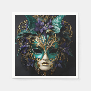 Purple Aqua Masquerade Masks Mardi Gras Drama Napkins