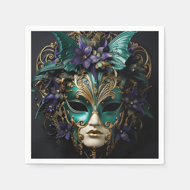 Purple Aqua Masquerade Masks Mardi Gras Drama Napkins (Front)