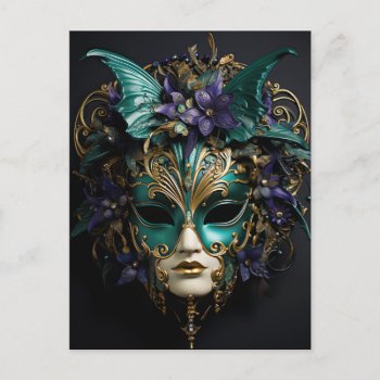 Purple Aqua Masquerade Masks Mardi Gras Drama Postcard by PrettyPatternsGifts at Zazzle