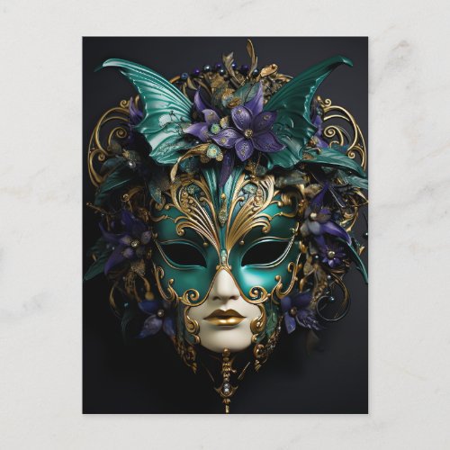 Purple Aqua Masquerade Masks Mardi Gras Drama Postcard