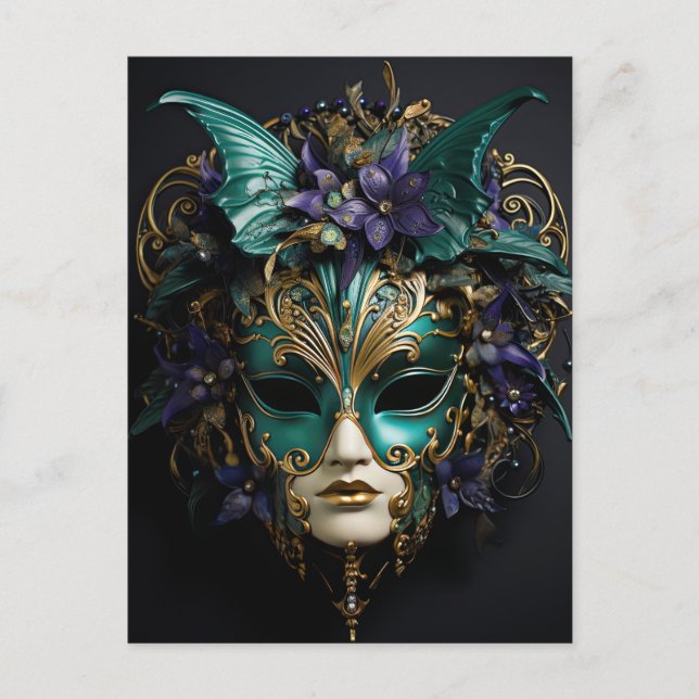 Purple Aqua Masquerade Masks Mardi Gras Drama Postcard (Front)