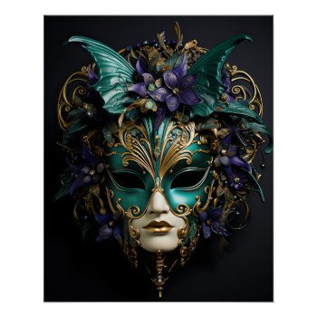 Purple Aqua Masquerade Masks Mardi Gras Drama Poster by PrettyPatternsGifts at Zazzle