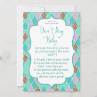 Purple Aqua Mermaid Baby Shower Game Invitation