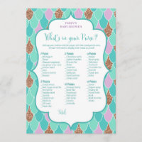 Purple Aqua Mermaid Baby Shower Game Invitation