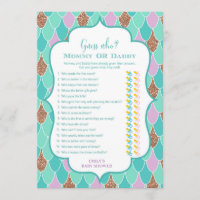 Purple Aqua Mermaid Baby Shower Game Invitation