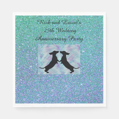 Purple Aqua Ombre Glitter Dachshund Party Napkins