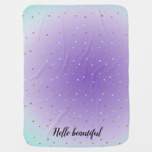 Purple Aqua Ombre Gold Hearts Baby Blanket