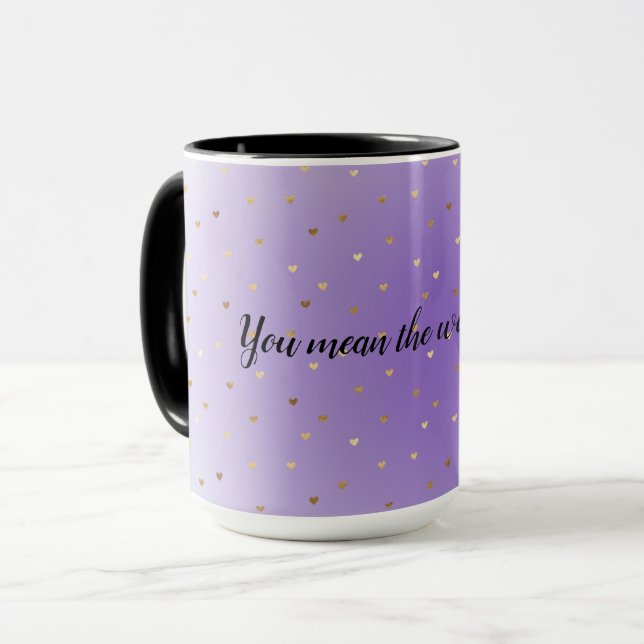 Purple Aqua Ombre Gold Hearts Mug (Front Left)
